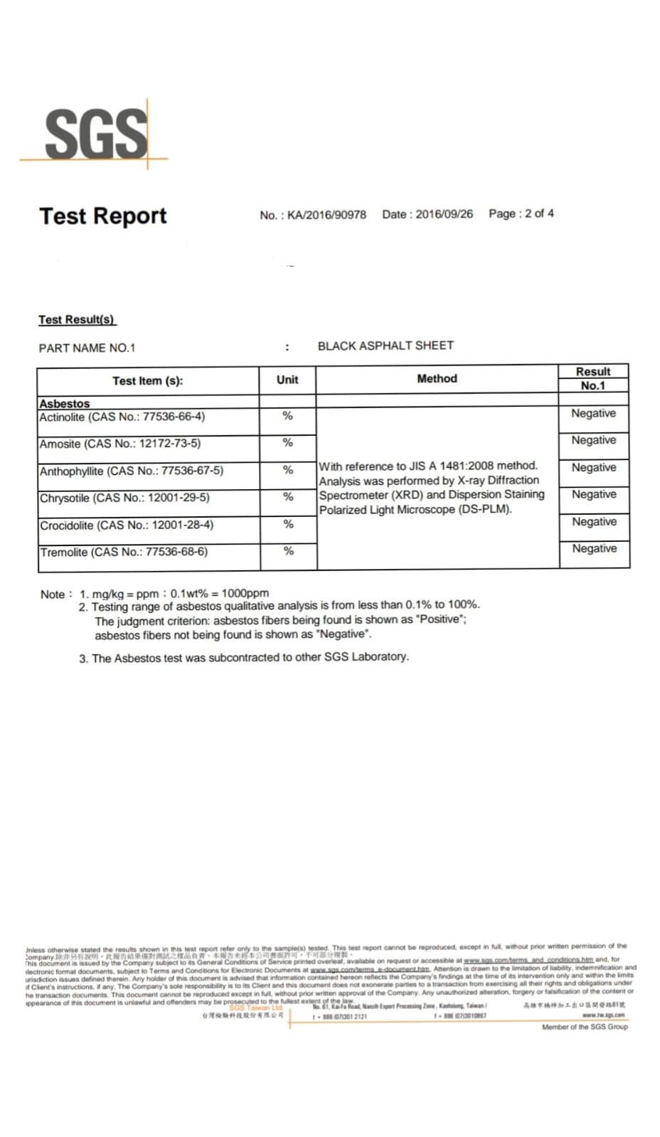 Test Report SGS Asbestos